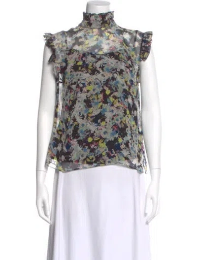 Pre-owned Erdem Silk Floral Print Blouse In Black