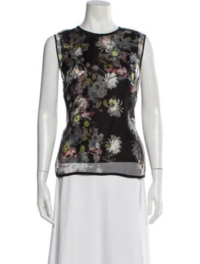 Pre-owned Erdem Silk Floral Print Blouse In Black