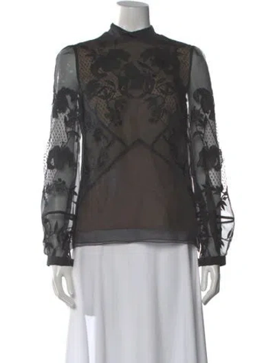 Pre-owned Erdem Silk Floral Print Blouse In Black