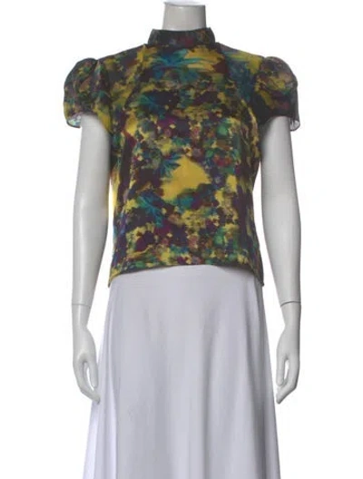 Pre-owned Erdem Silk Floral Print Blouse In Black