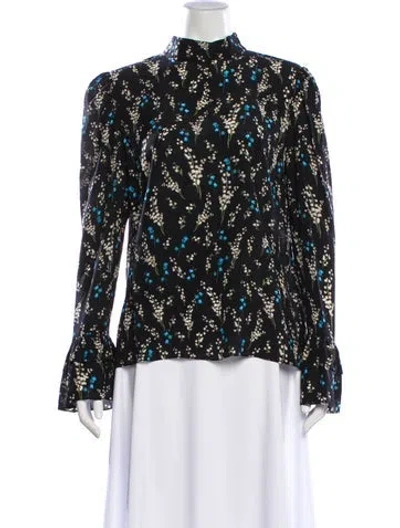 Pre-owned Erdem Silk Floral Print Blouse In Black