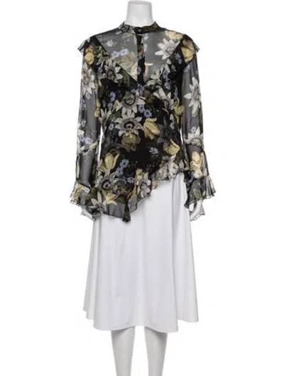 Pre-owned Erdem Silk Floral Print Blouse In Black