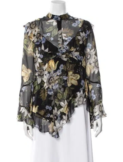 Pre-owned Erdem Silk Floral Print Blouse In Black