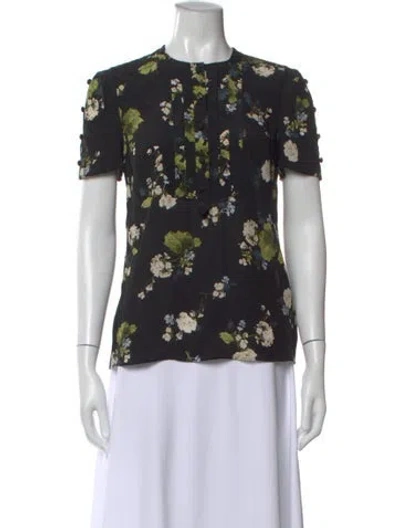 Pre-owned Erdem Silk Floral Print Blouse In Black