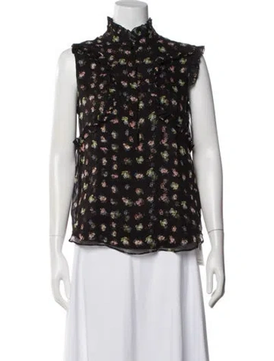 Pre-owned Erdem Silk Floral Print Blouse In Black