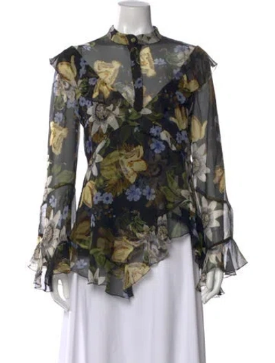 Pre-owned Erdem Silk Floral Print Blouse In Black