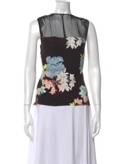 Pre-owned Erdem Silk Floral Print Blouse In Black
