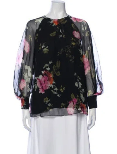 Pre-owned Erdem Silk Floral Print Blouse In Black