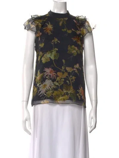 Pre-owned Erdem Silk Floral Print Blouse In Black