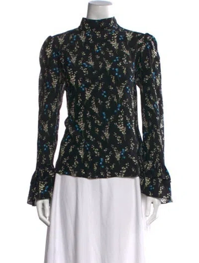 Pre-owned Erdem Silk Floral Print Blouse In Black