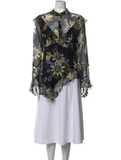 Pre-owned Erdem Silk Floral Print Blouse In Black