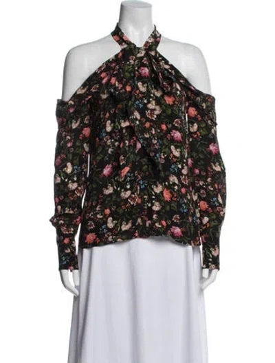 Pre-owned Erdem Silk Floral Print Blouse In Black