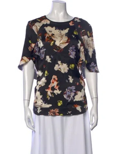 Pre-owned Erdem Silk Floral Print Blouse In Black