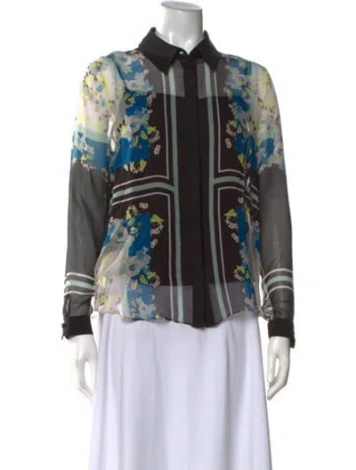 Pre-owned Erdem Silk Floral Print Blouse In Black