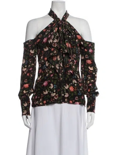 Pre-owned Erdem Silk Floral Print Blouse In Black