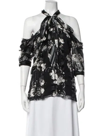 Pre-owned Erdem Silk Floral Print Blouse In Black