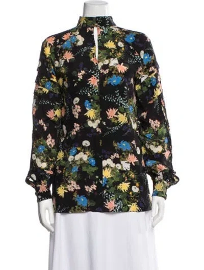 Pre-owned Erdem Silk Floral Print Blouse In Black