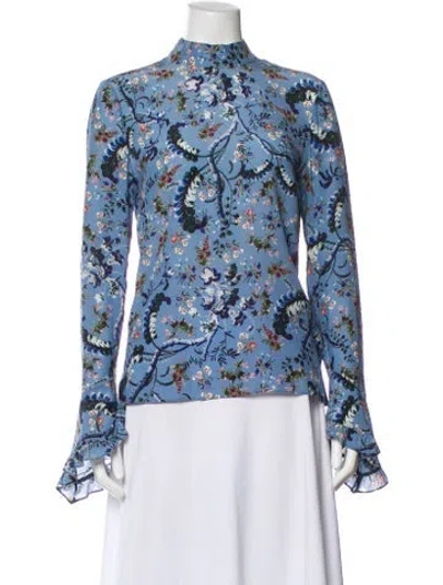 Pre-owned Erdem Silk Floral Print Blouse In Blue