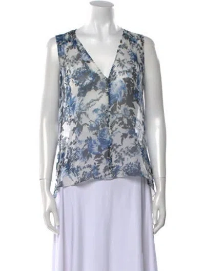 Pre-owned Erdem Silk Floral Print Blouse In Blue