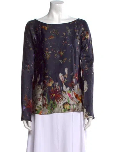 Pre-owned Erdem Silk Floral Print Blouse In Blue