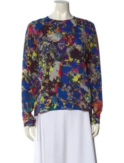 Pre-owned Erdem Silk Floral Print Blouse In Blue