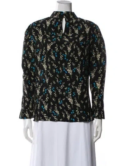 Pre-owned Erdem Silk Floral Print Blouse In Blue