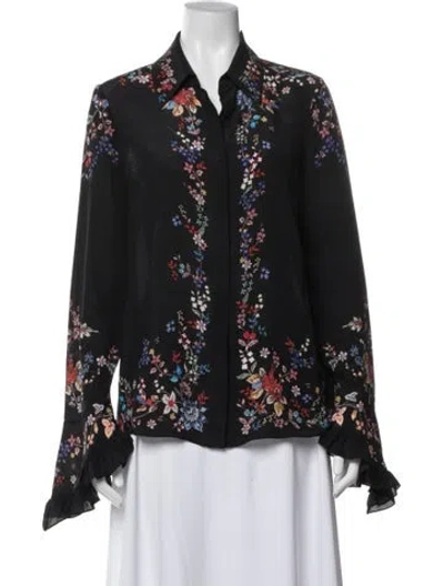 Pre-owned Erdem Silk Floral Print Blouse In Blue
