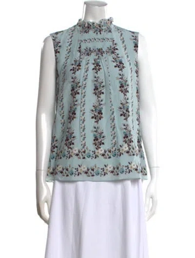 Pre-owned Erdem Silk Floral Print Blouse In Blue