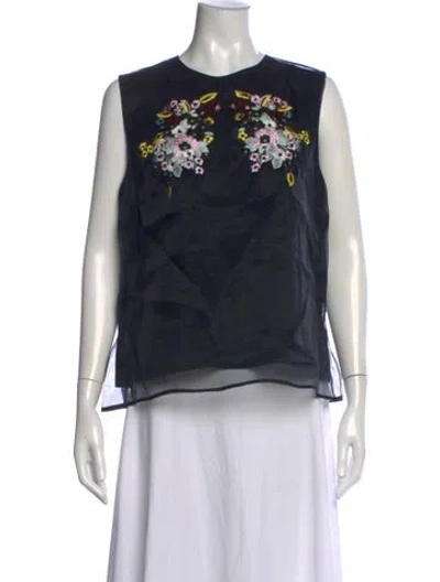 Pre-owned Erdem Silk Floral Print Blouse In Blue