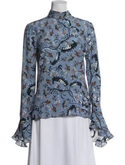 Pre-owned Erdem Silk Floral Print Blouse In Blue