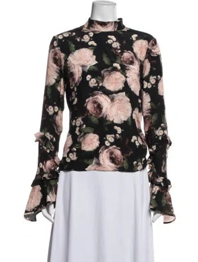 Pre-owned Erdem Silk Floral Print Blouse In Blue