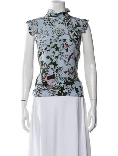 Pre-owned Erdem Silk Floral Print Blouse In Blue