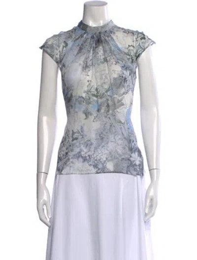 Pre-owned Erdem Silk Floral Print Blouse In Blue