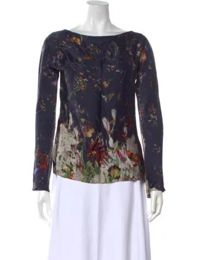 Pre-owned Erdem Silk Floral Print Blouse In Blue