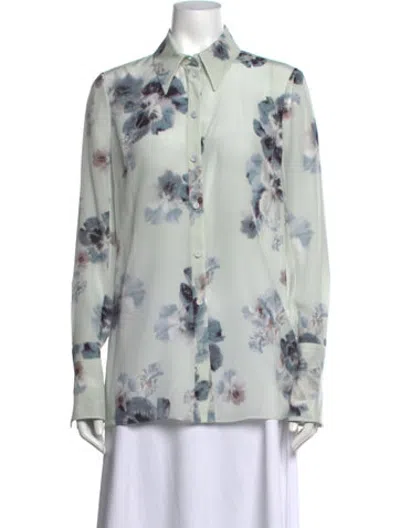 Pre-owned Erdem Silk Floral Print Blouse In Blue