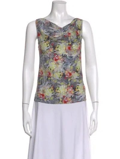 Pre-owned Erdem Silk Floral Print Blouse In Gray