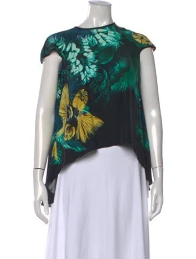 Pre-owned Erdem Silk Floral Print Blouse In Green