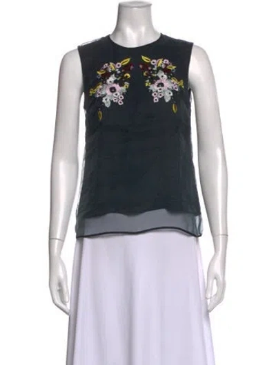Pre-owned Erdem Silk Floral Print Blouse In Green