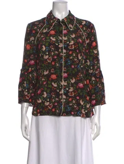 Pre-owned Erdem Silk Floral Print Blouse In Green