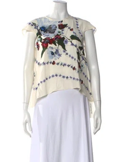 Pre-owned Erdem Silk Floral Print Blouse In Neutral