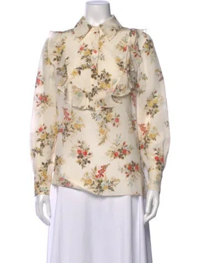 Pre-owned Erdem Silk Floral Print Blouse In Neutrals