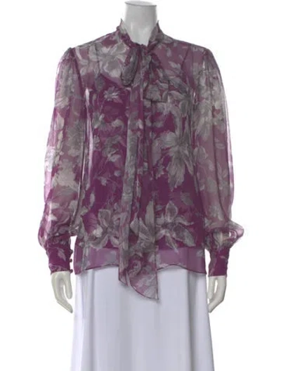 Pre-owned Erdem Silk Floral Print Blouse In Purple