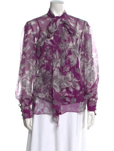 Pre-owned Erdem Silk Floral Print Blouse In Purple