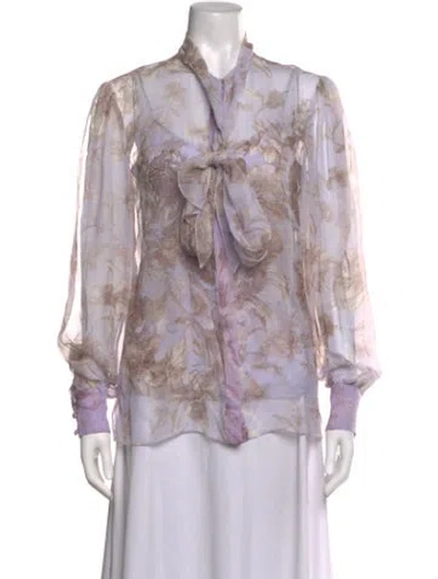 Pre-owned Erdem Silk Floral Print Blouse In Purple