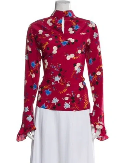 Pre-owned Erdem Silk Floral Print Blouse In Red