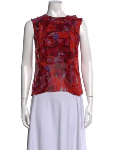 Pre-owned Erdem Silk Floral Print Blouse In Red