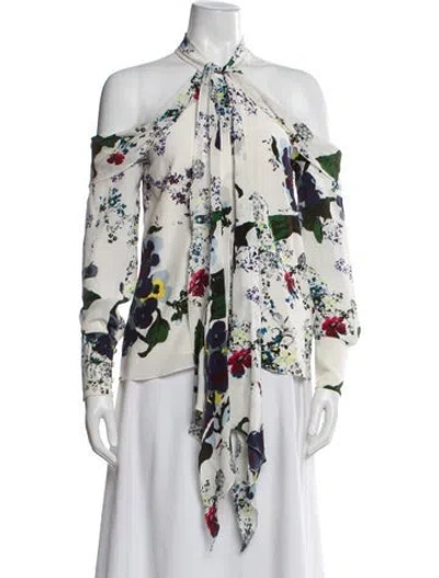 Pre-owned Erdem Silk Floral Print Blouse In White
