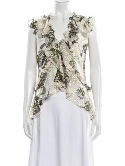 Pre-owned Erdem Silk Floral Print Blouse In White