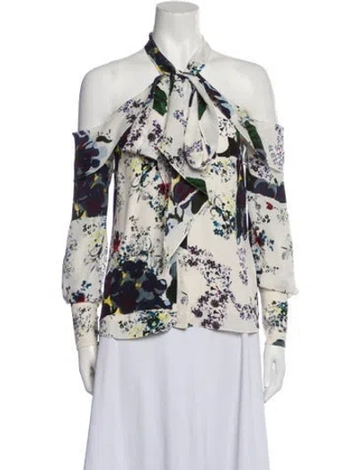 Pre-owned Erdem Silk Floral Print Blouse In White