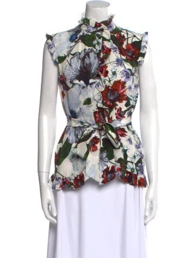 Pre-owned Erdem Silk Floral Print Blouse In White